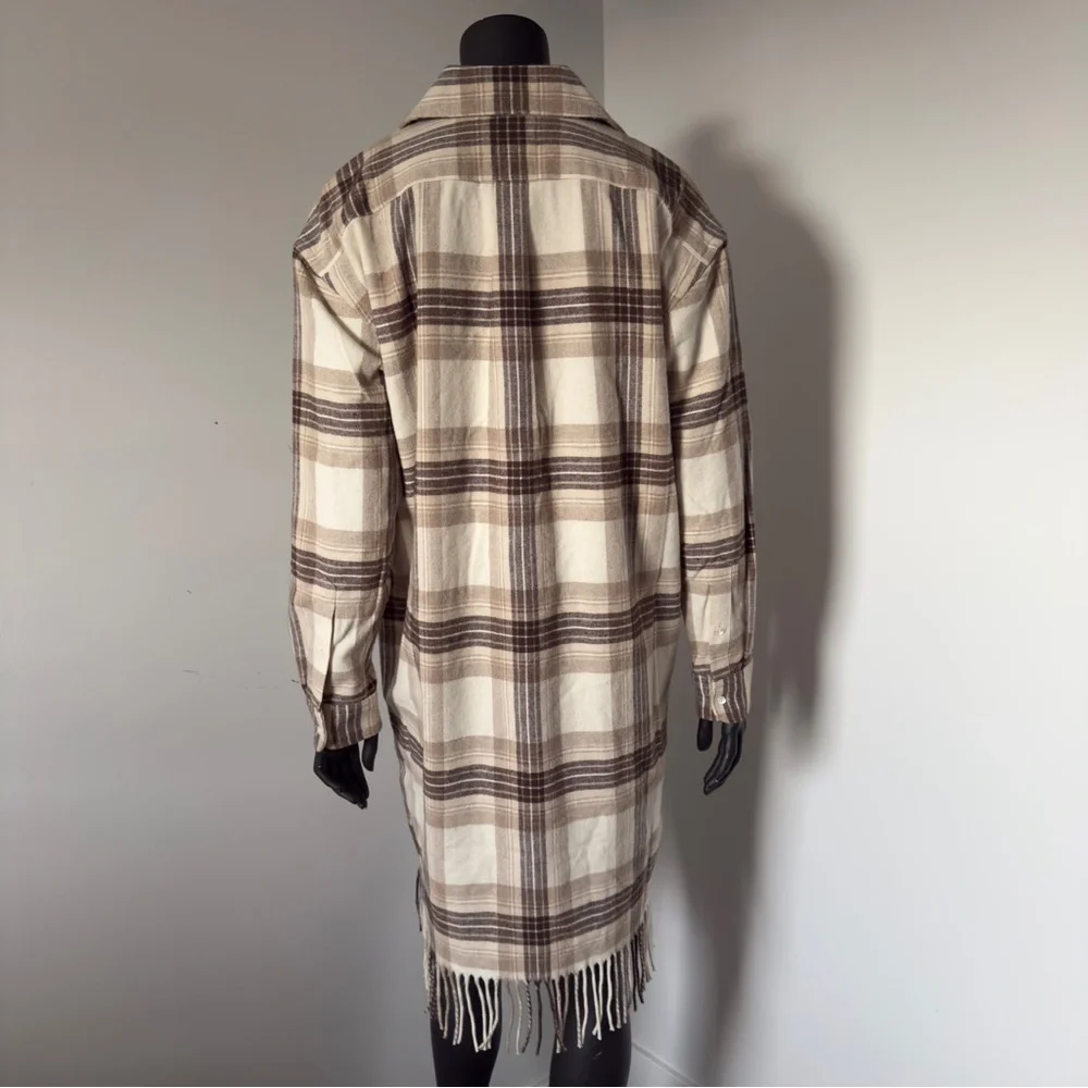 250. NWT Polo Ralph Lauren Plaid Fringe Cotton Tunic Dress Neutral Brown Check 8 - Picture 8 of 9